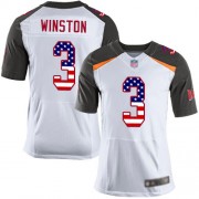 Elite Men's Jameis Winston White Road Jersey: Football #3 Tampa Bay Buccaneers USA Flag Fashion